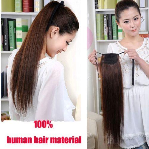 7A Human Hair Ponytail Wig 4# medium brown 100% Remy Ponytail Human Hair Extension 100g/Pcs Clip In Hair Extensions