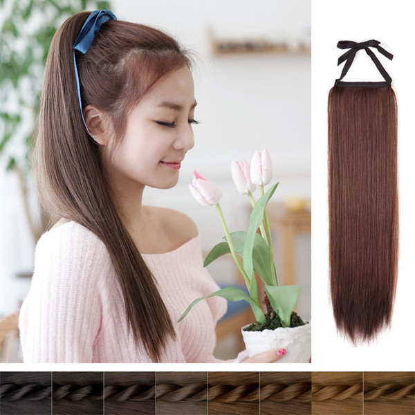 7A Human Hair Ponytail Wig 6# light brown 100% Remy Ponytail Human Hair Extension 100g/Pcs Clip In Hair Extensions dhl 