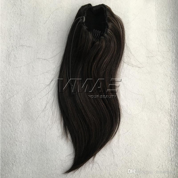 VMAE Straight human Ponytail hair Natural Hair horsetail 130g 150g tight hole Clip In Drawstring Ponytails Hair Extensions