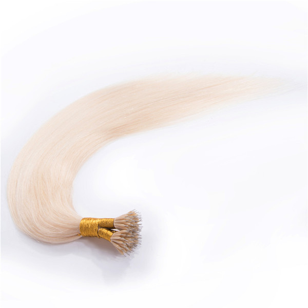 ELIBESS Hair -Nano Ring Human Hair Extension #60 Platinum Blonde1g/strand 100strands/set Straight Wave 14inch to 26inch Nano Ring Human Hair