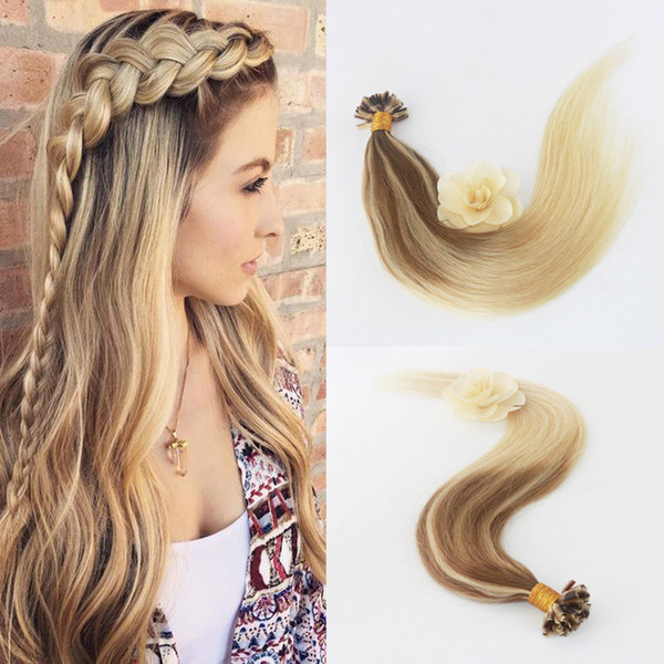 U Tip Hair Extension Human Hair Extensions Balayage Color #2 Fading to #12 Remy U-nail Hair Extensions 1gram Per 50 Strands