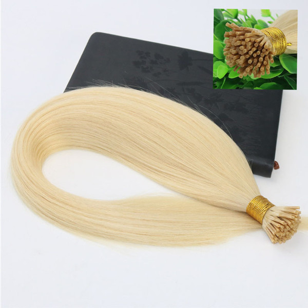 I-tip Brazilian Human Hair Extensions Blonde 14inch-26inch 100Strands 100gram 60# Platinum Blonde Straight Human Hair Extensions