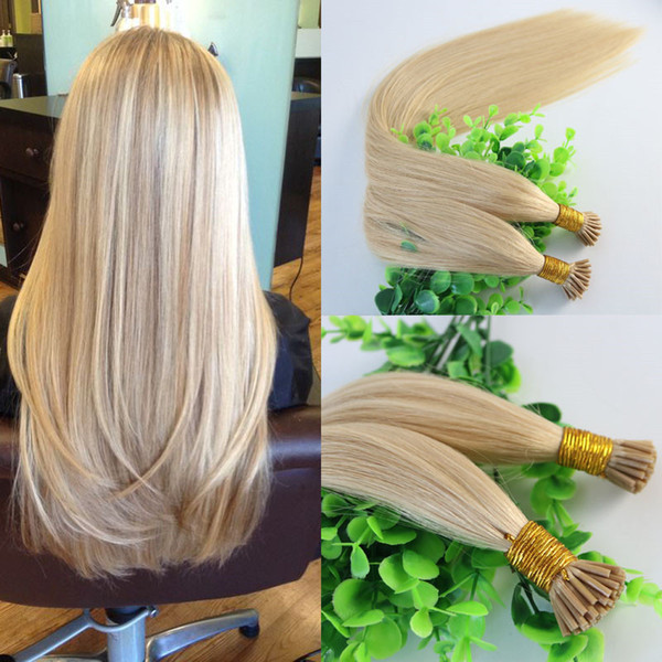 I-tip Brazilian Human Hair Extensions Light Blonde 100Strands 100gram 24# Straight Keratin Stick Human Hair Extensions