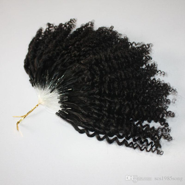 CE certificated kinky Jerry Curly Micro Ring Hair Extensions 400s/lot Kinky Curly Loop Hair Natural Color Loop Hair