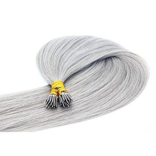 16''-26'' 1g/strand 100s/lot Grey Color Double Drawn Nano Ring Loop Human Hair Extension