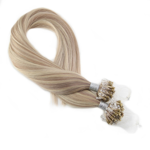 Moresoo Micro Bead Loop Hair Extensions Human Hiar Piano Color Ash Blonde #18 Highlighted with Bleach Blonde #613 50G/Pack