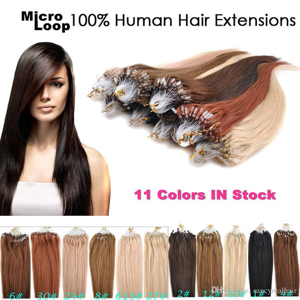 7A Micro Loop Hair 0.5g/strand 200s/lot Brazilian Remy Human Hair 16-24 inch all colors