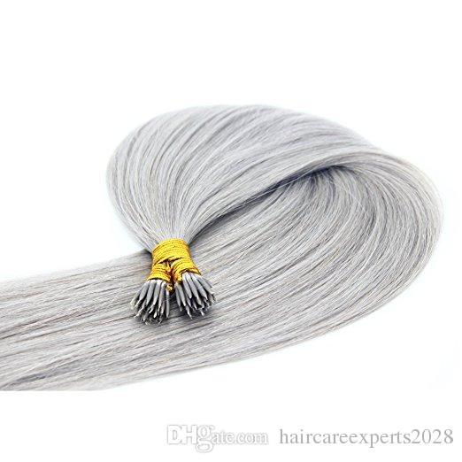 16''-26'' 1g/strand 100s/lot Grey Color Double Drawn Nano Ring Loop Human Hair Extension