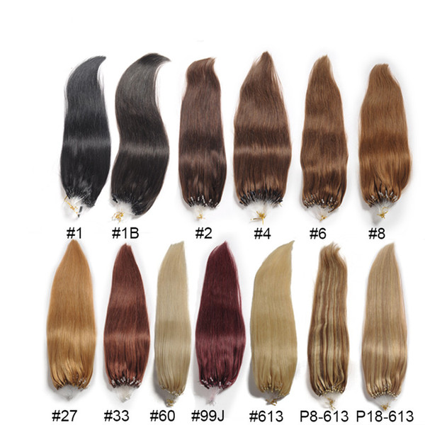 Grade 6A micro loop hair extensions silky straight natuiral human hair 100g/pack 16''-28'' color #1B #1 #2 #4 #6#8 available