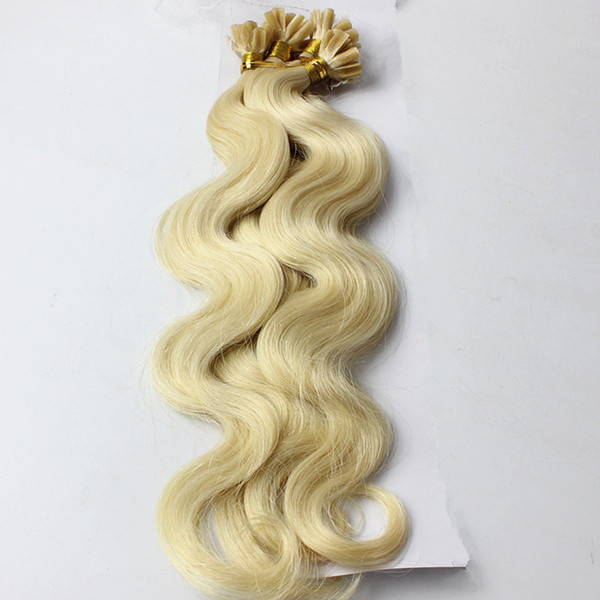 Nail/U Tip #613 Brazilian Virgin Remy Hair Platinum Blonde Body Wavy Micro Bead Loop Ring Hair Extensions 0.8g/s 200pcs/lot