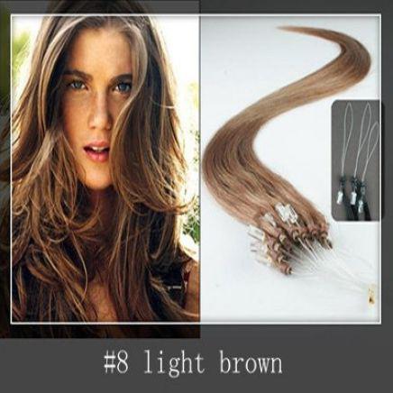 2015 Best Selling virgin Brazilian micro loop hair extensions 1.0 gram per strand 150 strands per Pack #8 light brown dhl free shpping