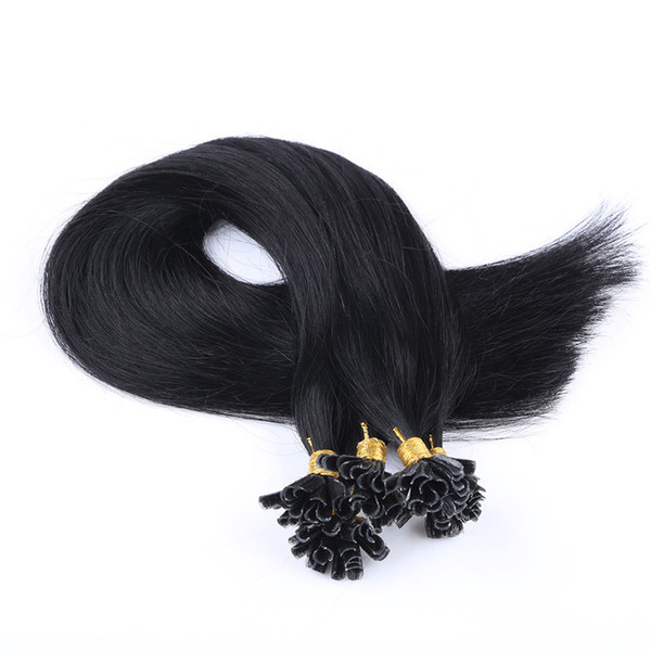 Wholesale popular pre-bonded human hair U tip hair 0.5g/strand 200strands/lot black color #1 #1B nail tip human hair exntension