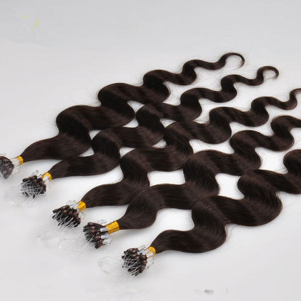 Popular pure human hair 200s/pack 1g/s 14''- 26''#2#1B#1#4#6 body wave micro loop ring human hair extensions