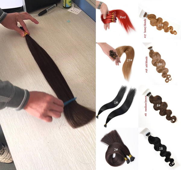 Elibess Brand--Grade 8A Keratin hair factory price double drawn thick ends i tip in hair extensions, 0.8g/s&200s/Lot, free dhl