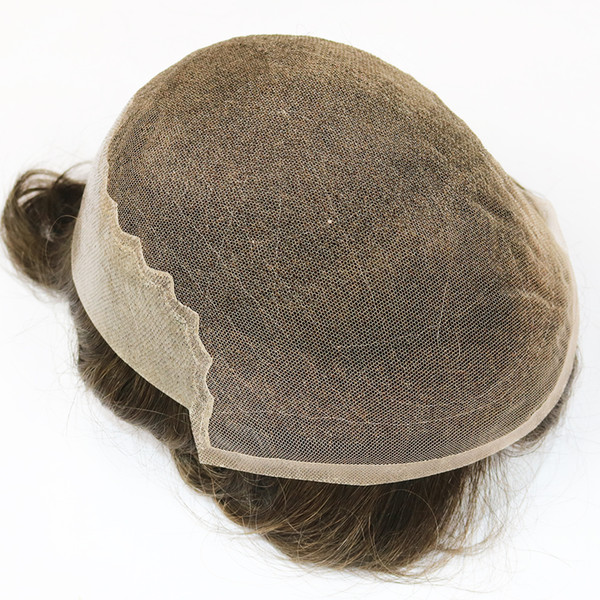 European Virgin Human hair Toupee For Men with 8x10 inch Soft French Lace Cap with 2inch clearly PU in Back