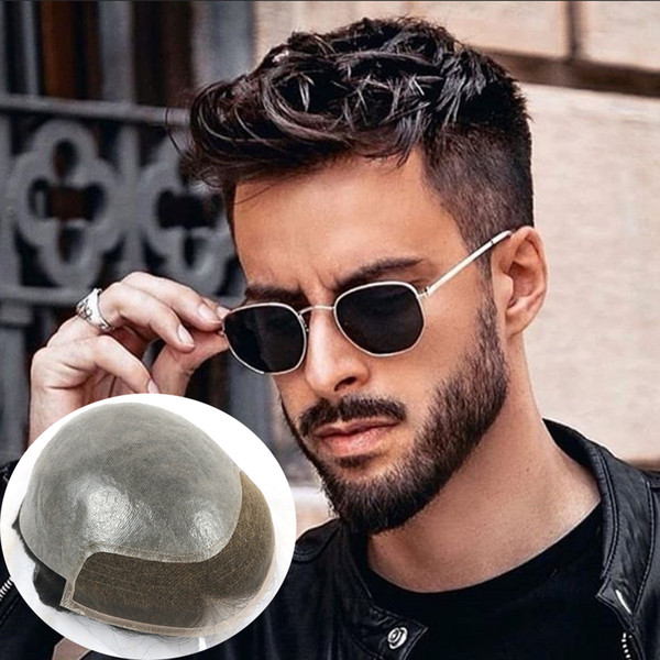 Toupee men 8*10 base front swiss lace and PU bleach knots BIO lace base Indian hair straight hair skin knot stock men toupee