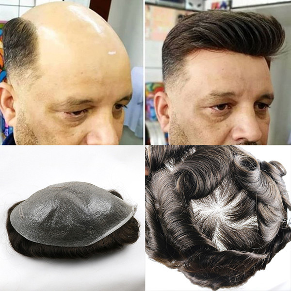 Natural Human Hair Toupee for Men With 100% Human Hair 0.02-0.03mm Ultra Thin Skin V-looped Hair System Replacement