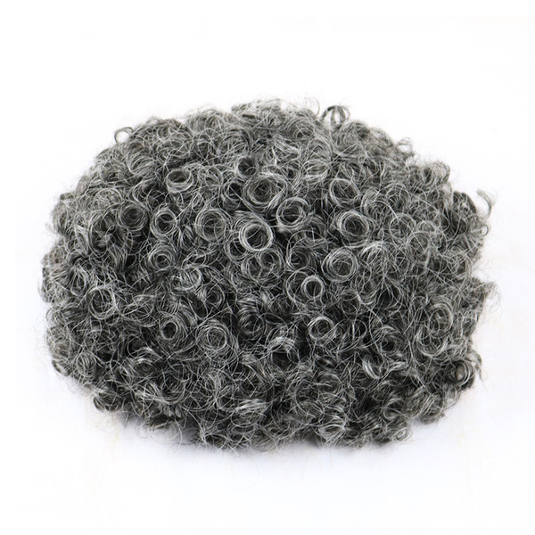 1B40 Grey Hair Full Skin Men Toupee 15mm Curly Human Hair Toupee Replacement System Curly Toupee For Men