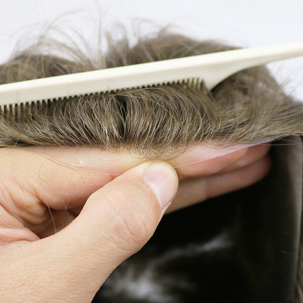 Australian Base (Swiss Lace with PU Silicone around) Stock Mens Toupee Hairpiece Human Hair Replacement System Prosthesis Wigs