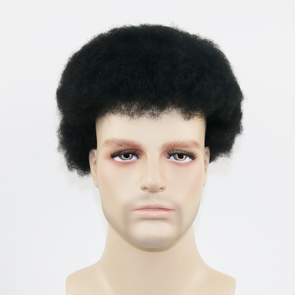 All Lace Black Curly Hair Piece for African Man 6mm Curl Swiss Lace Mens Afro Curly Toupee