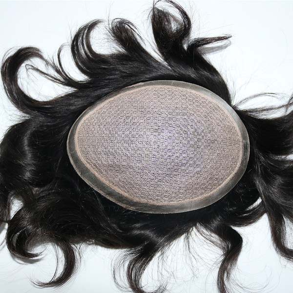 Eversilky Off Black Silk Base Human Hair Toupees Hand Tied Hairpieces Hair Replacement with Natural lookging Hairline