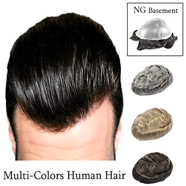 Ultra Thin Skin Film Multi Colors Next Generation Human Hair Mens Hair Piece Toupee Poly Base Replacement System Slight Wave NG