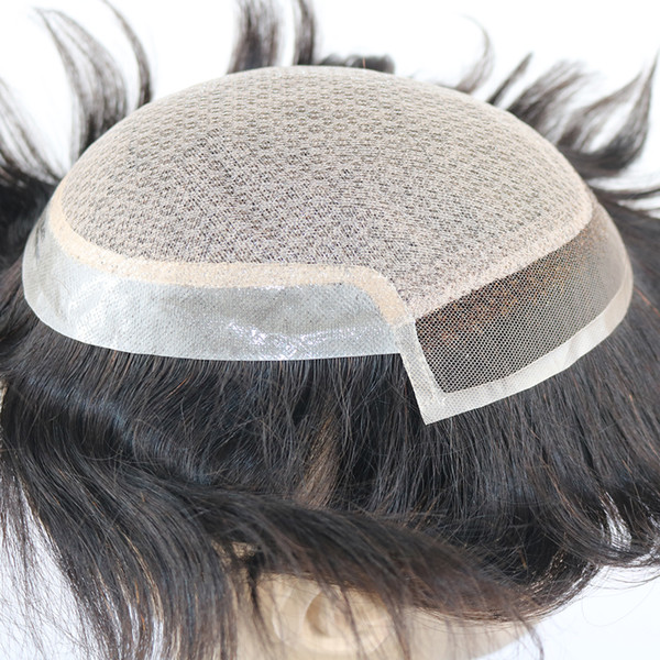 100% Handmade Mens Toupee Silk Base With Swiss Lace In Front & Thin Skin At Back Men Remy Hair Systems Repalcment