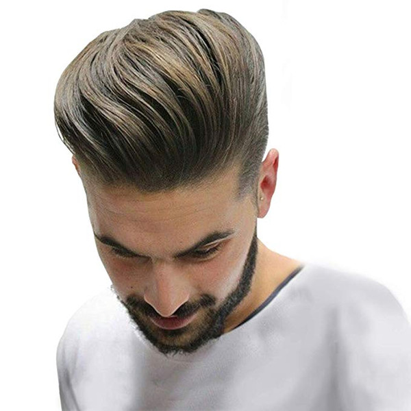 Eversilky New Arrival 100% Real Hair Replacement Short Slight Wave Gray Brown Handsome Human Hair Toupee Wigs