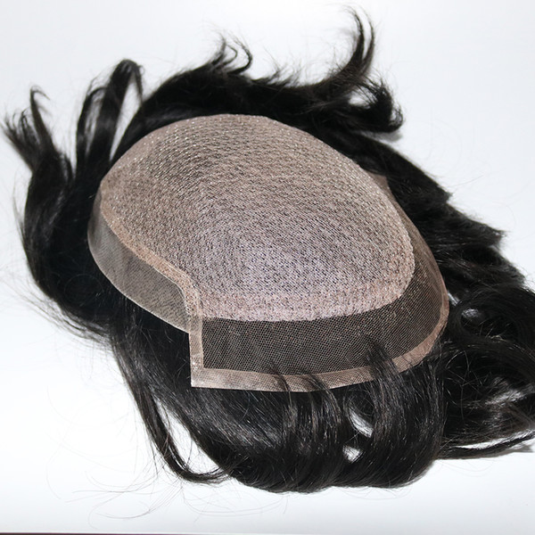 Natural Scalp Looking Silk Base With Swiss Lace in Front Men's Toupee Human Hair Hair Replacement System