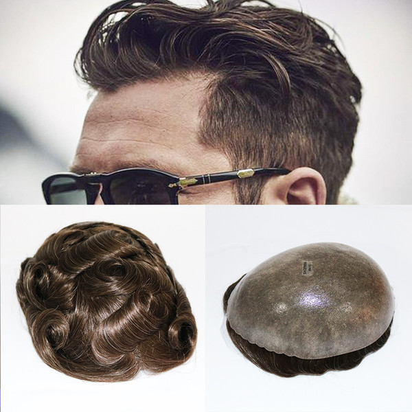 Skin Natural Hair Men Toupee Full Pu Toupee Durable 8x10Inch Natural Looking Remy Hair Clear Poly Base Human Men Hair