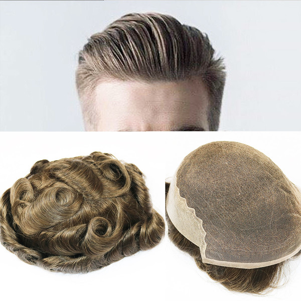 Q6 Base Men Toupee Swiss Lace with Skin Toupee Various Color Remy Human Hair Mens Hairpieces Replacement System Wigs