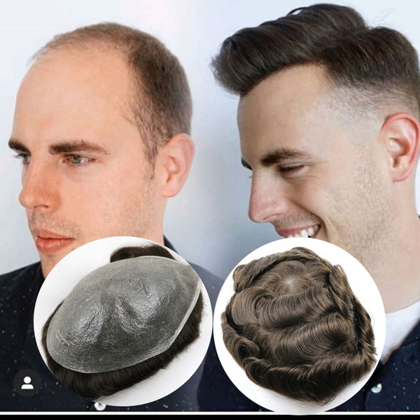 Human Hair Toupee for Men NG Hairpieces PU Thinnest Skin Hair Replacement Toupees V Looped Thin Skin Men's Toupee Full PU