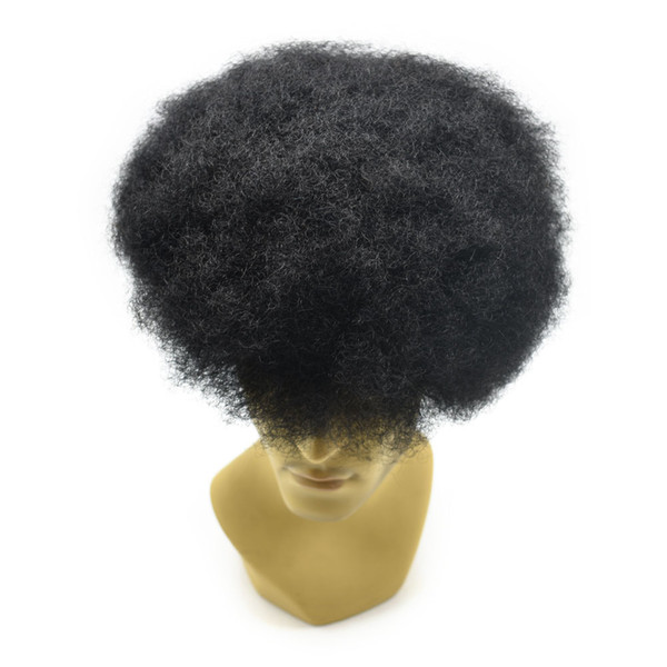 French Lace Lace front PU back Base Afro Men's Toupee Hairpiece Indian Remy Human Hair Afro Curl Hairpiece 8x10 inch for Black Men