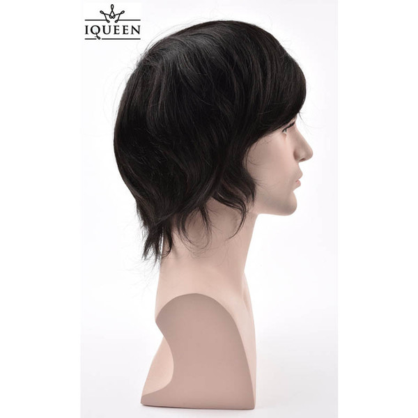 IQUEEN Toupee For Men Soft MONO Base 10x8 Mens Toupee Wig Human Hair System 1B Black 6 Inches