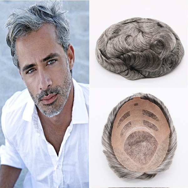 Best Quality Natural Brown Gray Mono Lace Toupees Hand Tied Hairpieces Human Hair Replacement Toupees Mens wigs