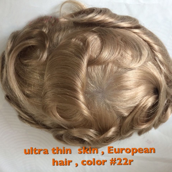 Ultra Thin Skin Men Toupee 0.02-0.04mm Hair replacement color 22R European Remy Human Hair Mentoupee System