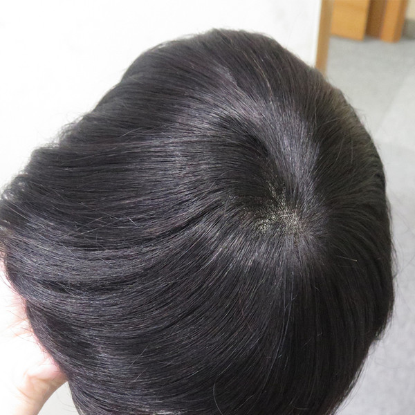 Real Man Toupee Hair Pu Around Human Virgin Hairpiece Swiss Lace With Poly Around Toupee