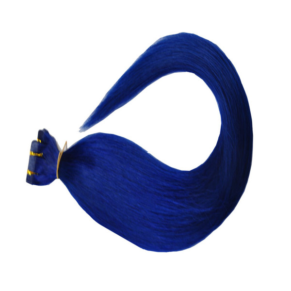 200gram=80pcs 16 18 20 22 24 inch Glue Skin Weft Blue Color PU Tape in Human Hair Extensions 