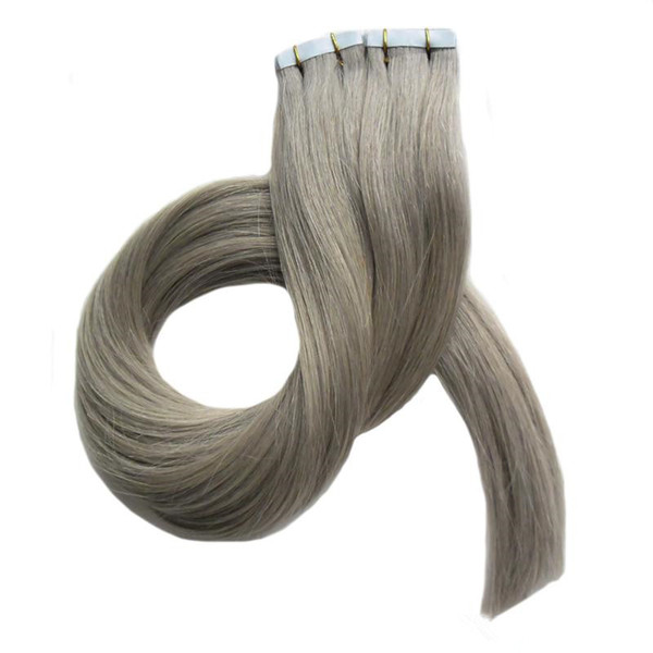 PU gray brazialian Tape in hair human hair extension Silky Straight 100% Remy Skin weft hair #60 platinum blonde Party Style 