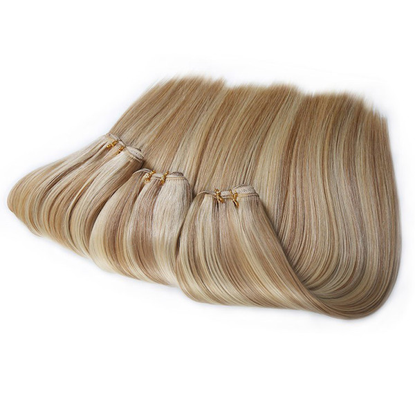 Piano Color Brown Mix Blonde Double Weft Human Hair Weaving Real Hair Sew in Extensions Hair Wefts 100Gram Per Package