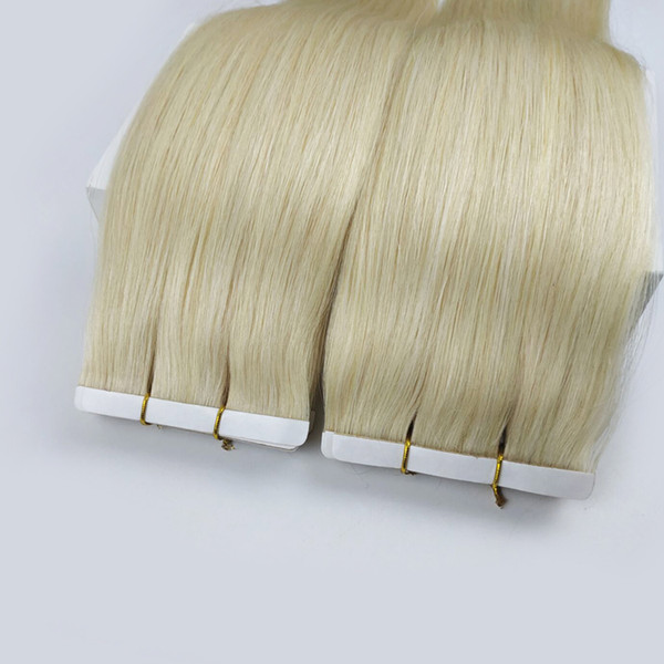 Moresoo 24 Inch Tape in Real Hair Extensions Human Hair Platinum Blonde Color #60 10pcs/50g Remy Human Hair Extensions