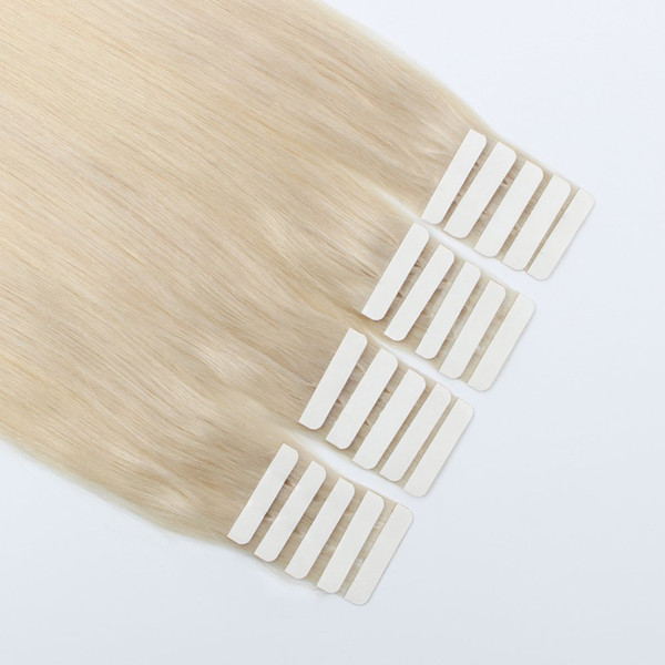 Tape in Hair Extensions 50g/20pcs Skin Weft Tape Attached Invisible Seamless Reusable Platinum Ash Blonde Color #60