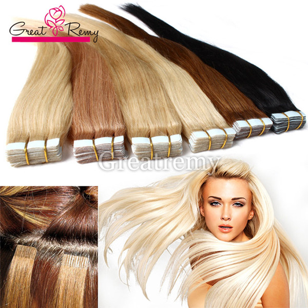 Greatremy® 8A PU Skin Weft Tape Hair Extensions Brazilian Virgin Straight Tape In Human Hair Extension (9 Colors Available)