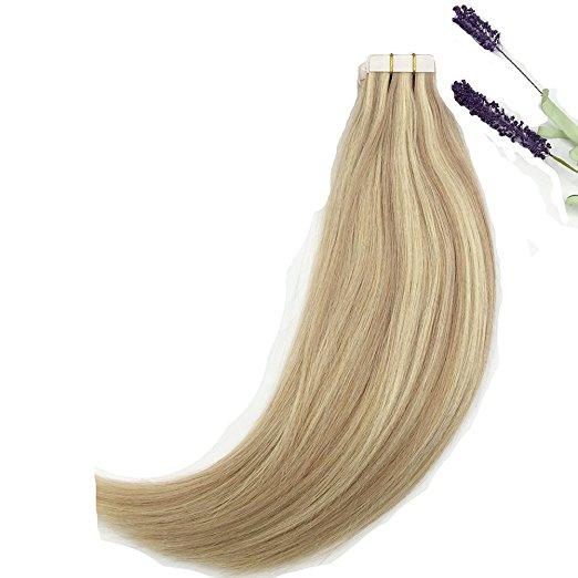 ELIBESS-Double Drawn Tape in Hair Extensions #18/613 Caramel Blonde Mixed Bleach Blonde 2.5g 40pcsHighlight Human Hair Extensions