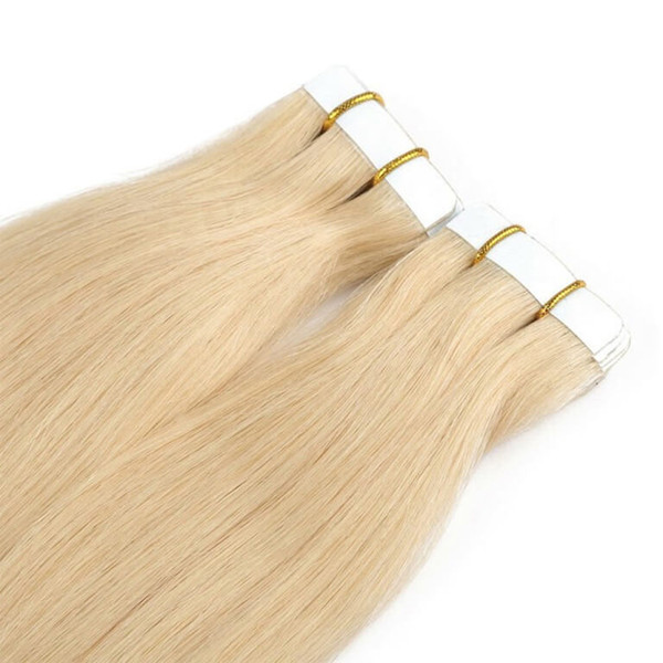 Unprocessed raw 10A wholesale price Pu glue virgin skin weft seamless tape in hair extensions human hair with blond color 613