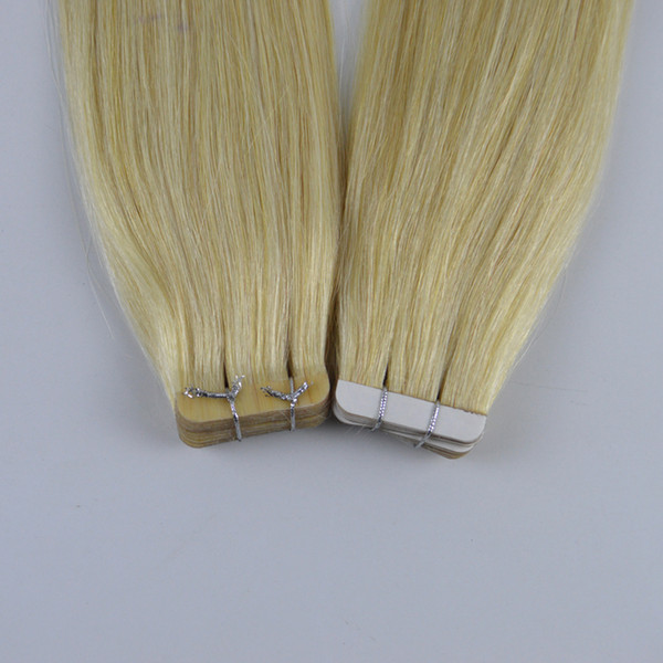 Platinum Blonde #60 Tape in Hair Extensions Remy Straight Hair 20pcs 100% Real Seamless Skin Weft Tape in Human Hair Extensions 50g