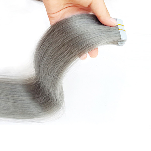 Wholesale 14 - 30 Inch Skin Weft Remy Virgin Hair Invisible Gray Double Tape In Human Hair Extensions 50g/20pcs