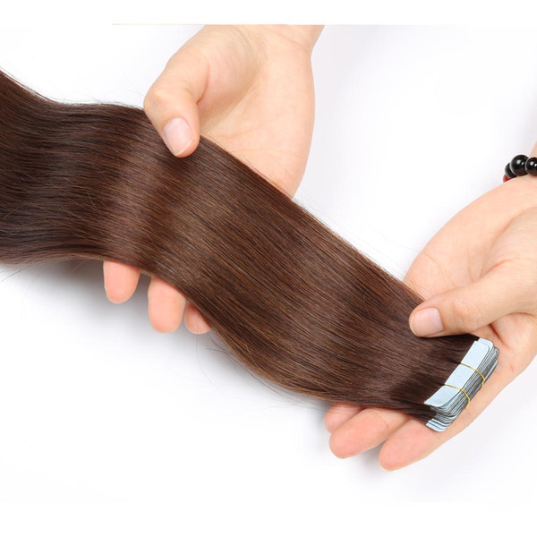 Tape in Human Hair Extensions #4 Wholesale Factory Direct Supply Thick Ends Medium Brown Remy Tape on Hair Extensions