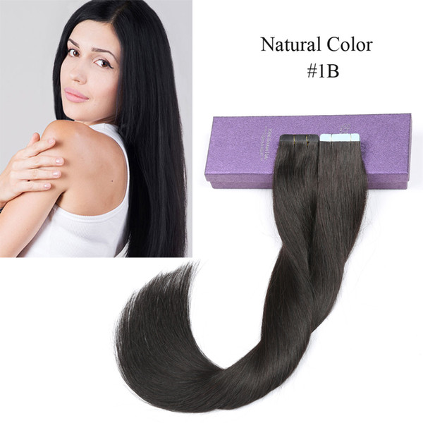 Black Brown Tape in Human Hair Extensions Cheap Wholesale Thick Ends #1b Natural Color Hotheads Hair Extensions Tape