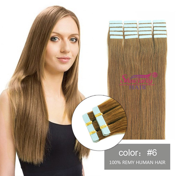 Chestnut Brown Invisible Adhesive Seamless Skin Weft Remy hair Shedding Free Long Lasting Tape in Human Hair Extensions